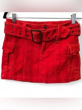 Urban Outfitters Red Corduroy Mini Skirt with Belt Detail